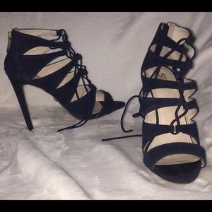 STUNNING NAVY BLUE LEATHER LACE-UP SANDALS